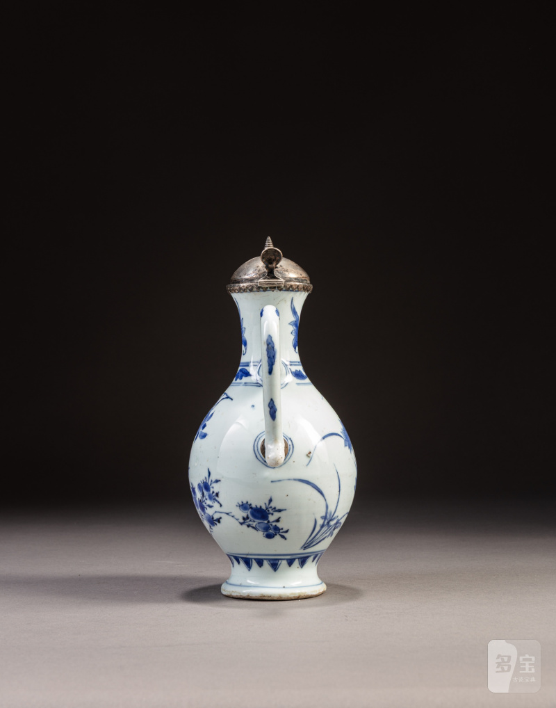 明末清初 青花折枝花果紋銀釦壺 - 图4